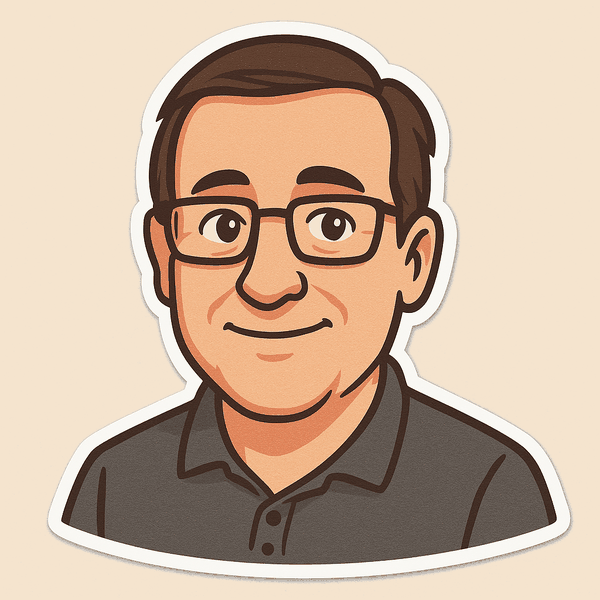 Illustrated sticker portrait of Barry Thomas