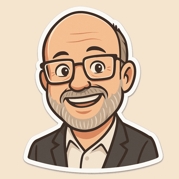 Illustrated sticker portrait of Stephen Shepherd